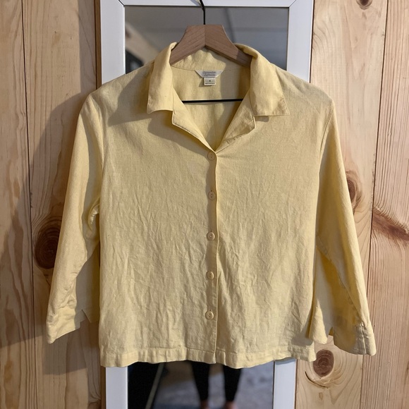 Christopher & Banks Jackets & Blazers - Christopher & Banks Linen Blend Butter Yellow Button Front Blazer